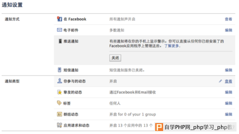 facebook消息通知设置